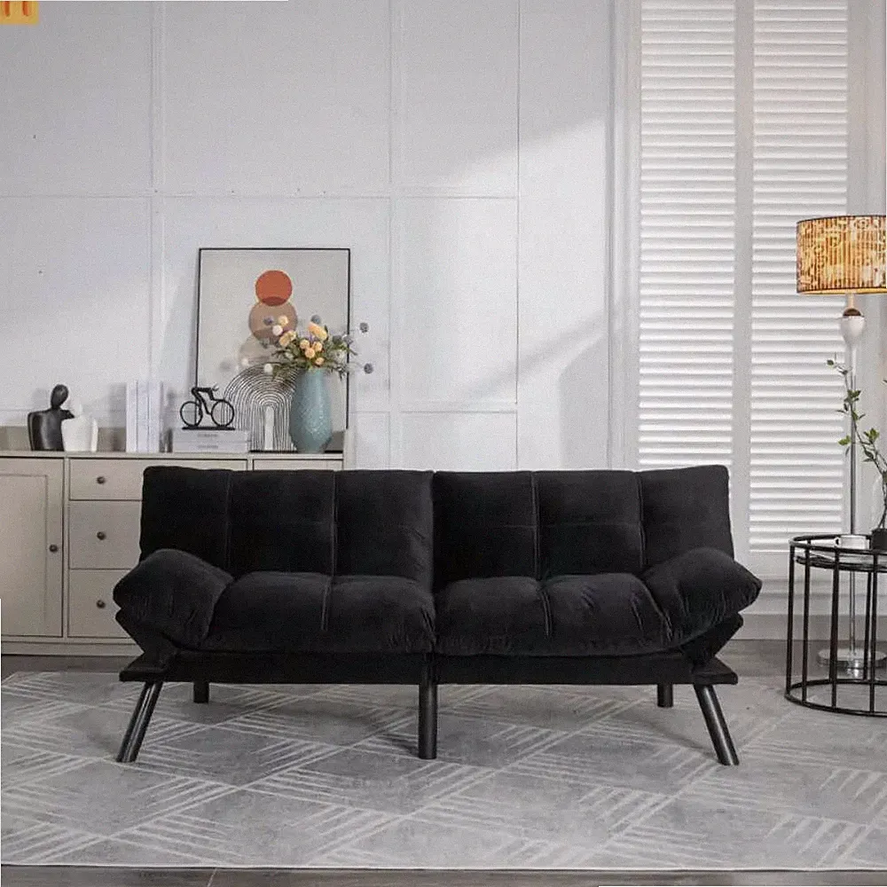 Sofa Bed Foldout Fabric Black Twin Adjustable Arms 800 lb