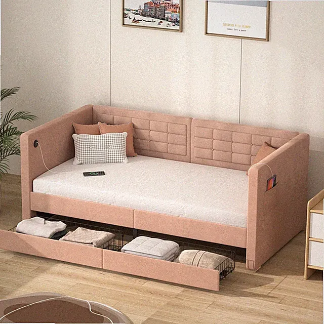 Sofa Bed Frame Daybed With Storage Drawers Pocket and Charging Port Living Room