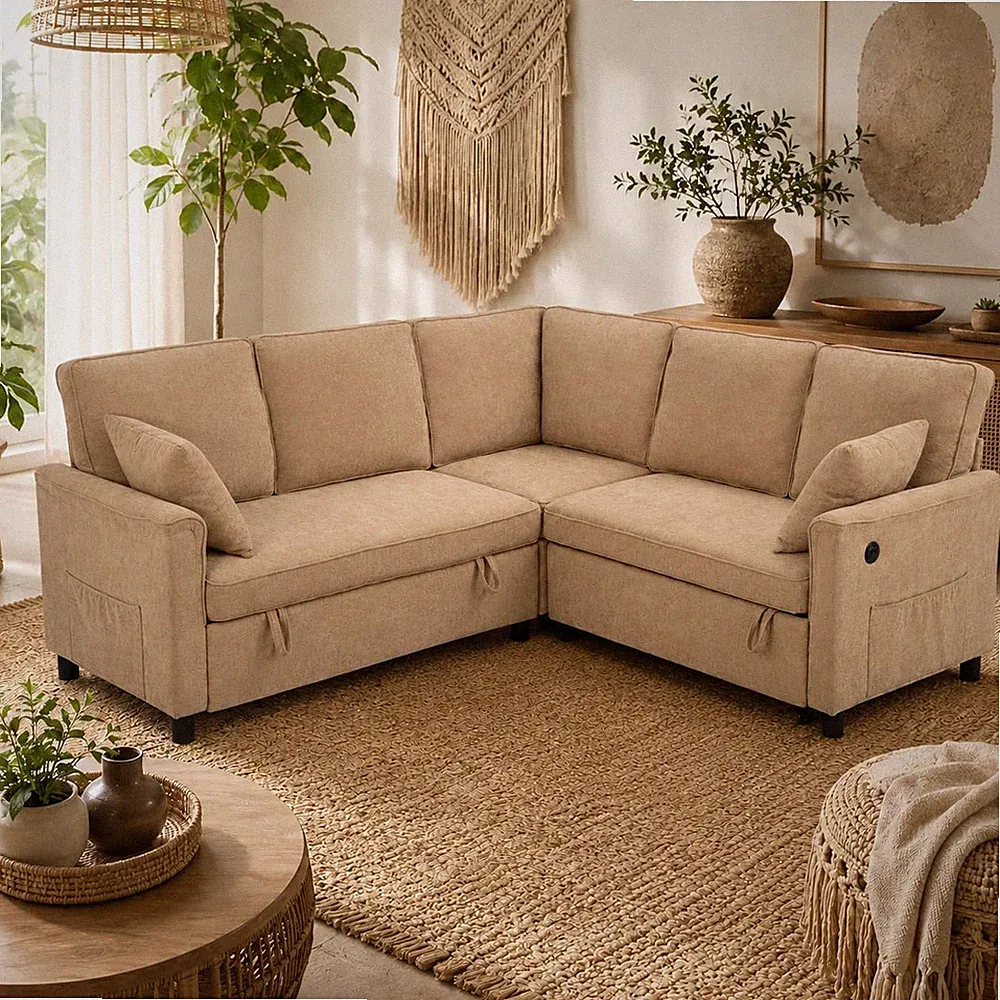 Sofa Bed L‑shaped Sectional Sleeper Reversible Storage Chaise Hidden Storage 5
