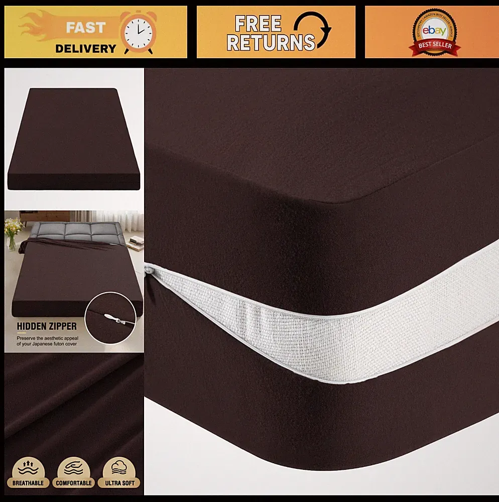 Sofa Bed Mattress Cover - Thick Soft Futon Zippered Protector, Queen Size, Brown