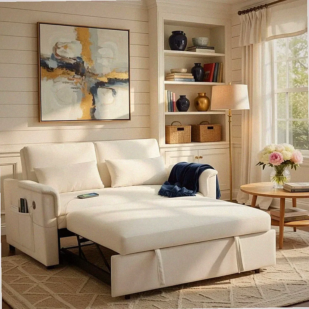 Sofa Bed, Pull Out Couch with Side Pockets, 3 in 1 Velvet Loveseat Sleeper Sofas