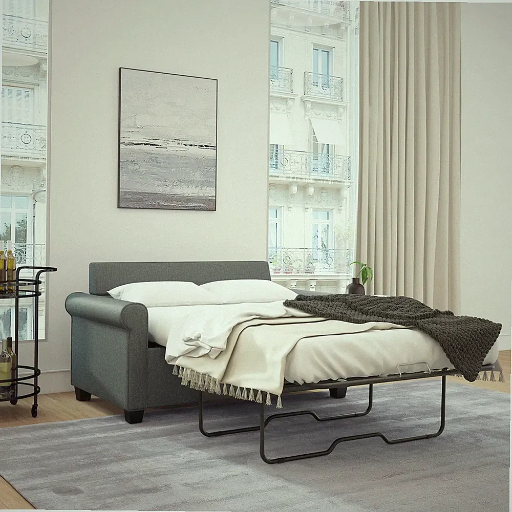 Sofa Bed Pull Out Sleeper Loveseat Couch Twin Adult Size Rolled Arms Gray