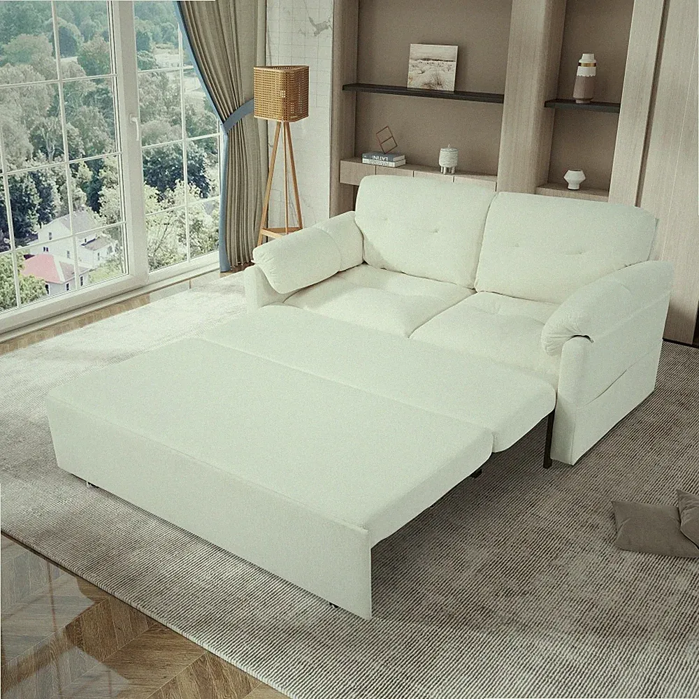 Sofa Bed Queen Size - 3-in-1 Convertible Pull-Out Sleeper w/ Cushions & Storage