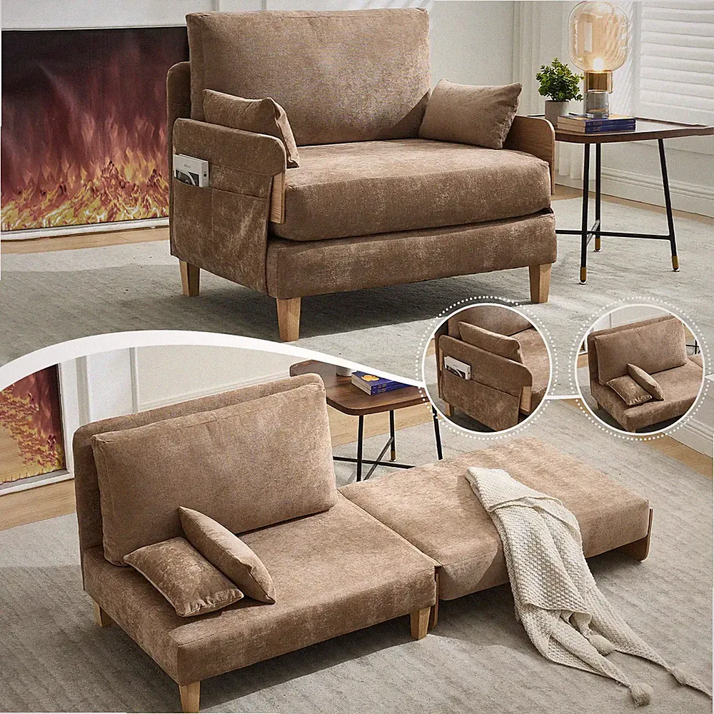 Sofa bed recliner convertible pillows Foldable sleeper mid century decor small
