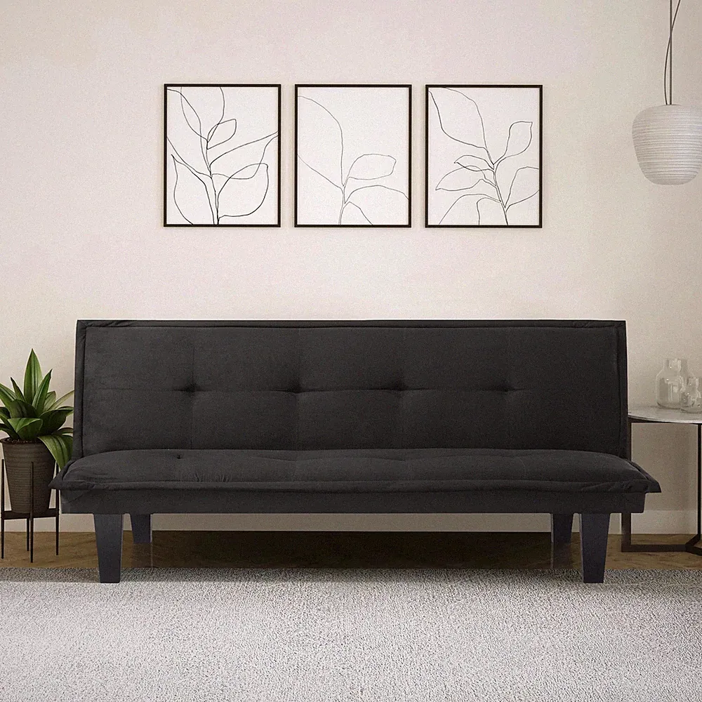 Sofa Bed Recliner Futon Folding Couch Adjustable Backrest Black Faux Suede