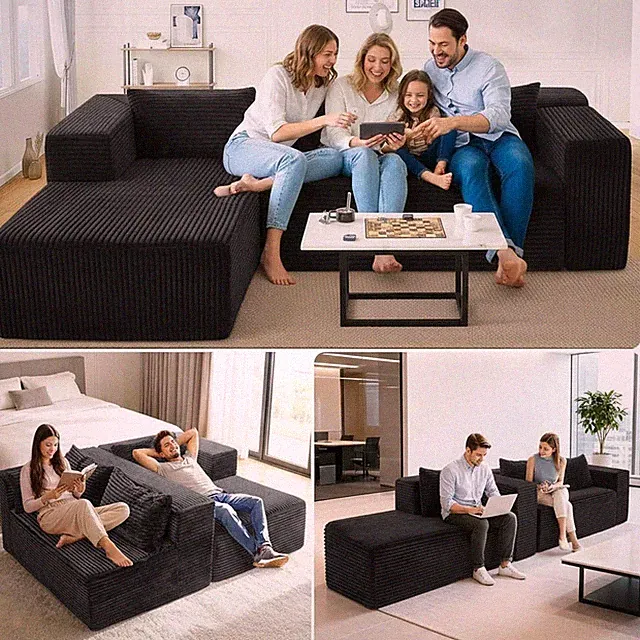 Sofa Bed Sectional Couches for Living Room, L Shaped Couch with 2 Throw Pillows