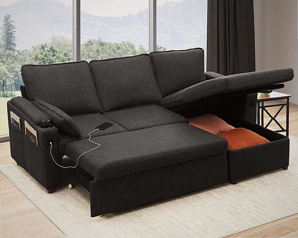 Sofa Bed Sleeper Pull Out 2 in 1 Sectional Sleeper Sofa Couches W/ Storage USB
