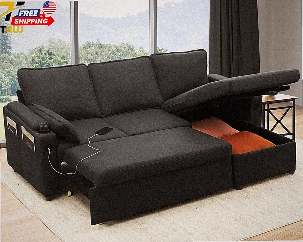Sofa Bed Sleeper Pull Out 2 in 1 Sectional Sleeper Sofa Couches with Storage Usb