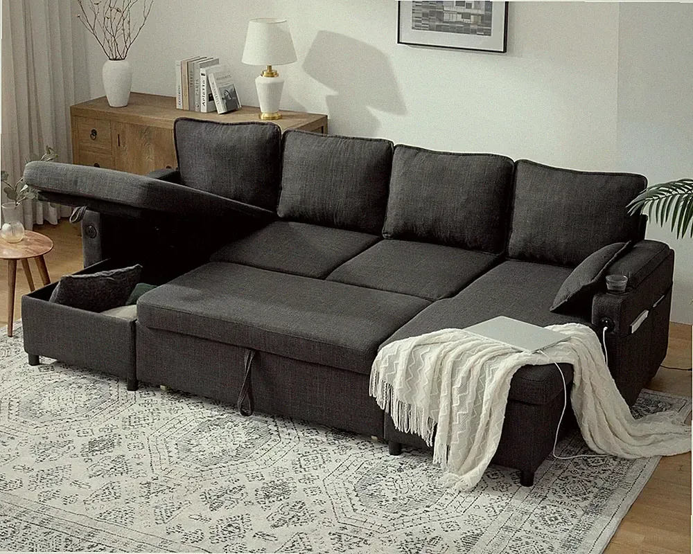 Sofa Bed Sleeper Sofa Pull Out Couch with Double Storage Chaise, Sectional Sofas