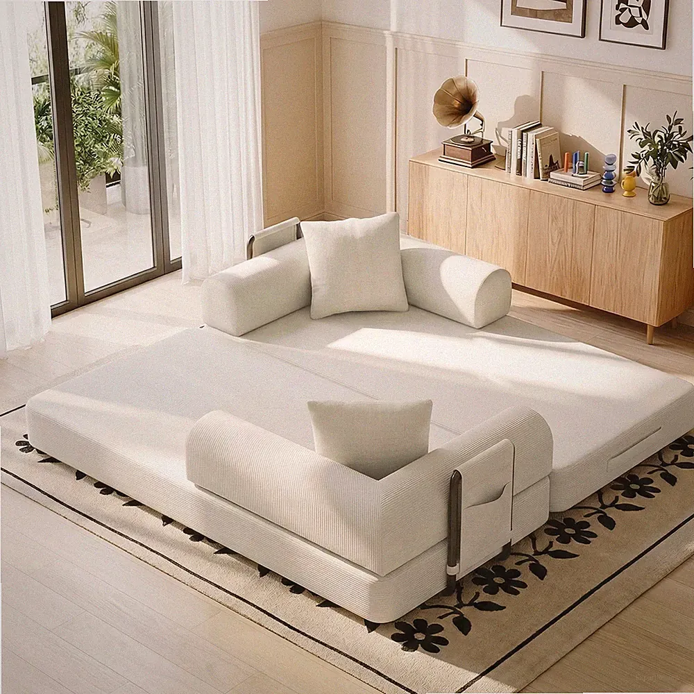Sofa Bed Space-Saving Couch Sleeper Convertible Pull-Out Bed With Side Pockets