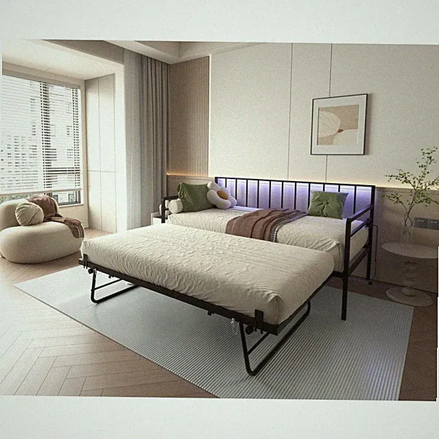Sofa Bed with LED Lighting and Charging Station, Height Adjustable