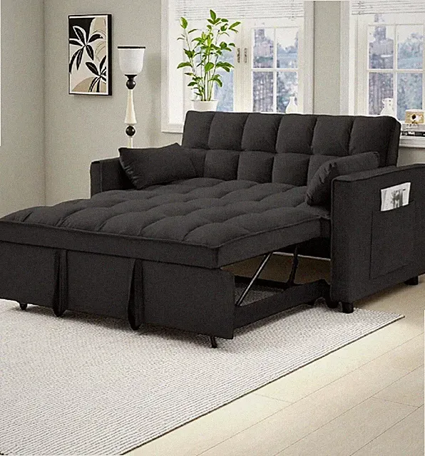 Sofa Cama Negro Con 2 Cojines Para Sala Moderno Pequeña Muebles Barato En Oferta
