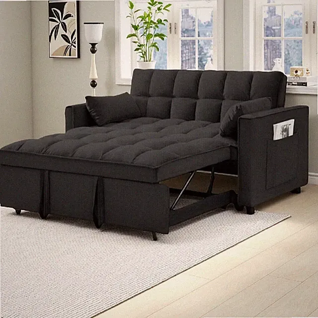 Sofa Cama Negro Con 2 Cojines Para Sala Moderno Pequeña Muebles Barato En Oferta