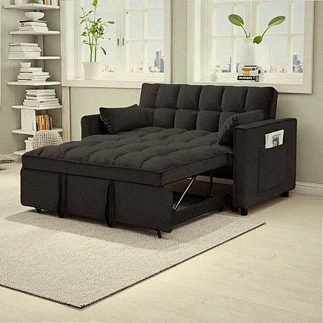 Sofa Cama Negro Con 2 Cojines Para Sala Moderno Pequeña Muebles Barato En Oferta