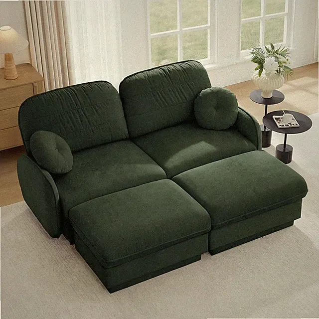 Sofa Chenille Cloud U Shaped Loveseat, Deep Seat Couch with Movable Ottomans