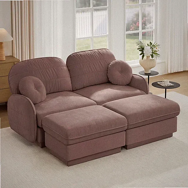 Sofa Chenille Cloud U Shaped Loveseat, Deep Seat Couch with Movable Ottomans
