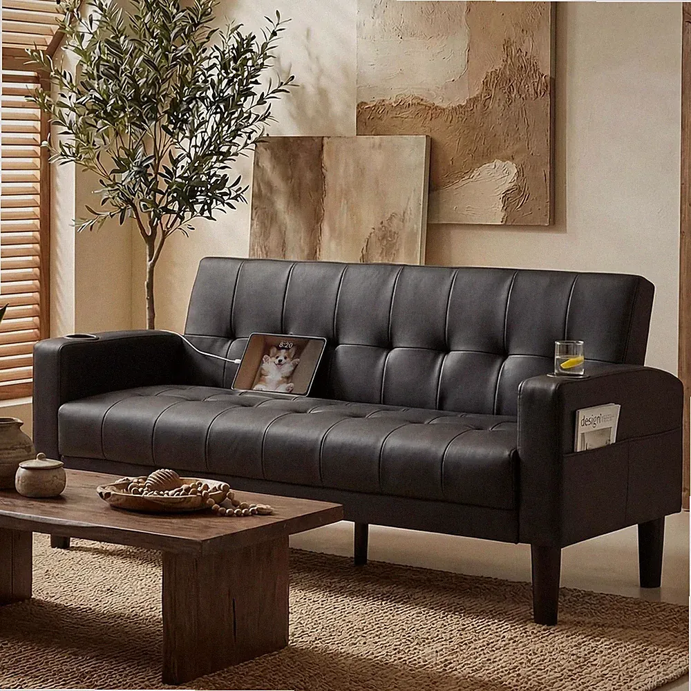 Sofa Couch 62" W Loveseat w/ 2 USB Charr Ports & 2 Cupholders