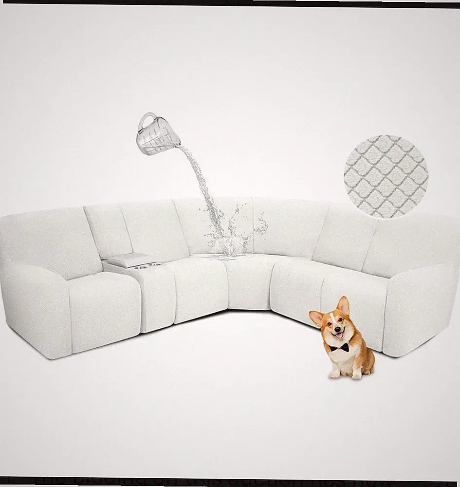 Sofa Couch Covers for Reclining Sectional Stretch L Shaped Sofa 5 Seat 1 Console