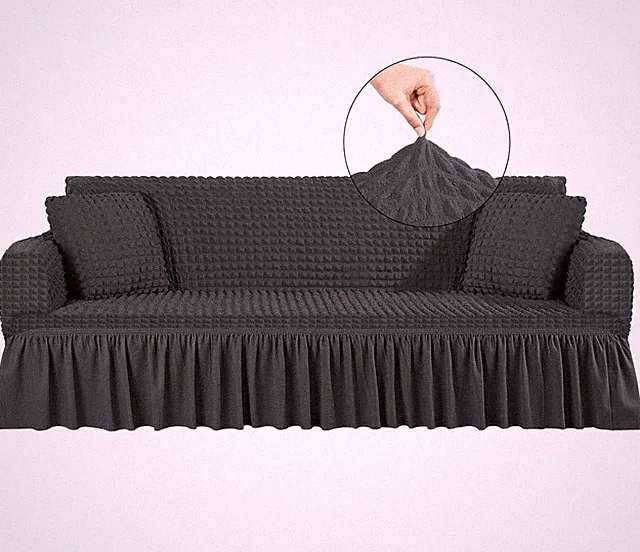 Sofa Couch High Elastic Stretch SlipCover W/skirt 2 Pillow Shams-Large Grey
