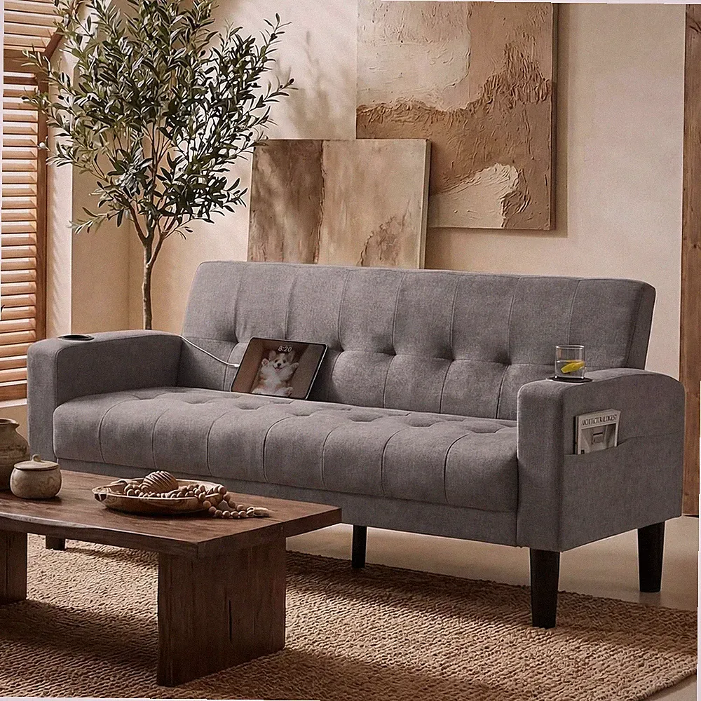 Sofa Couch W Loveseat w/ 2 USB Charr Ports & 2 Cupholders