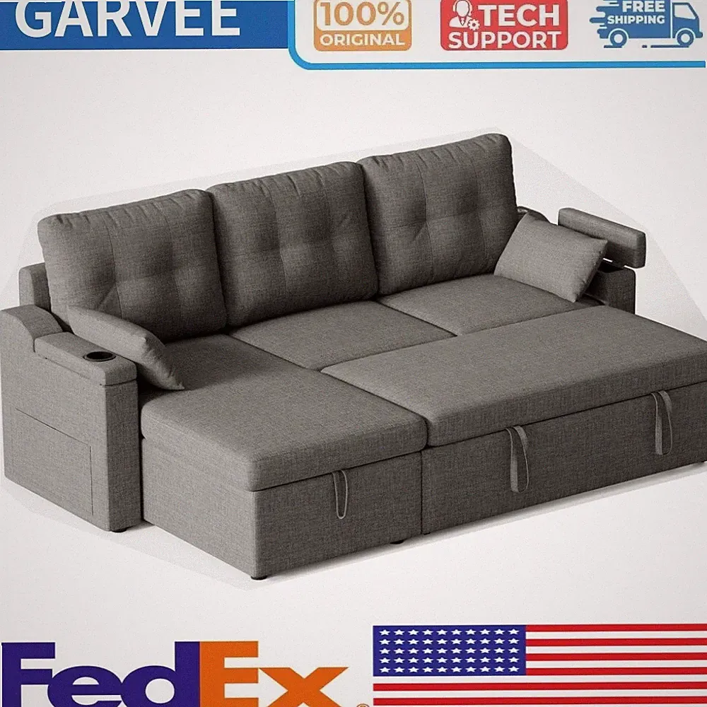 ☑️Sofa Couch with Storage L Shaped Sectional SofaCoch with Pullout Bed Type-C Po