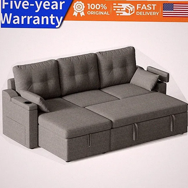 💯Sofa Couch with Storage Modern L Shaped Sectional SofaCoch with Pullout Bed