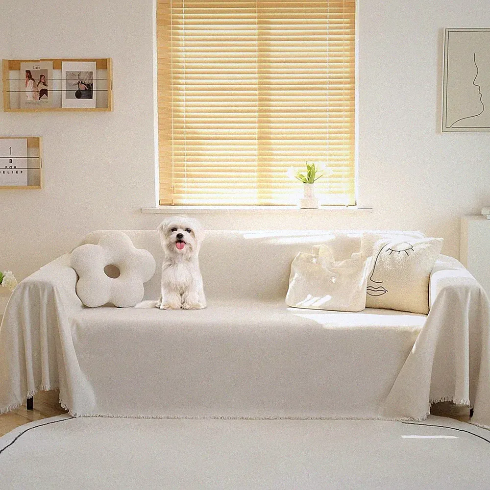 Sofa Cover Chenille 91x118 Inches Modern Tassel Couch Protector Pet-Friendly