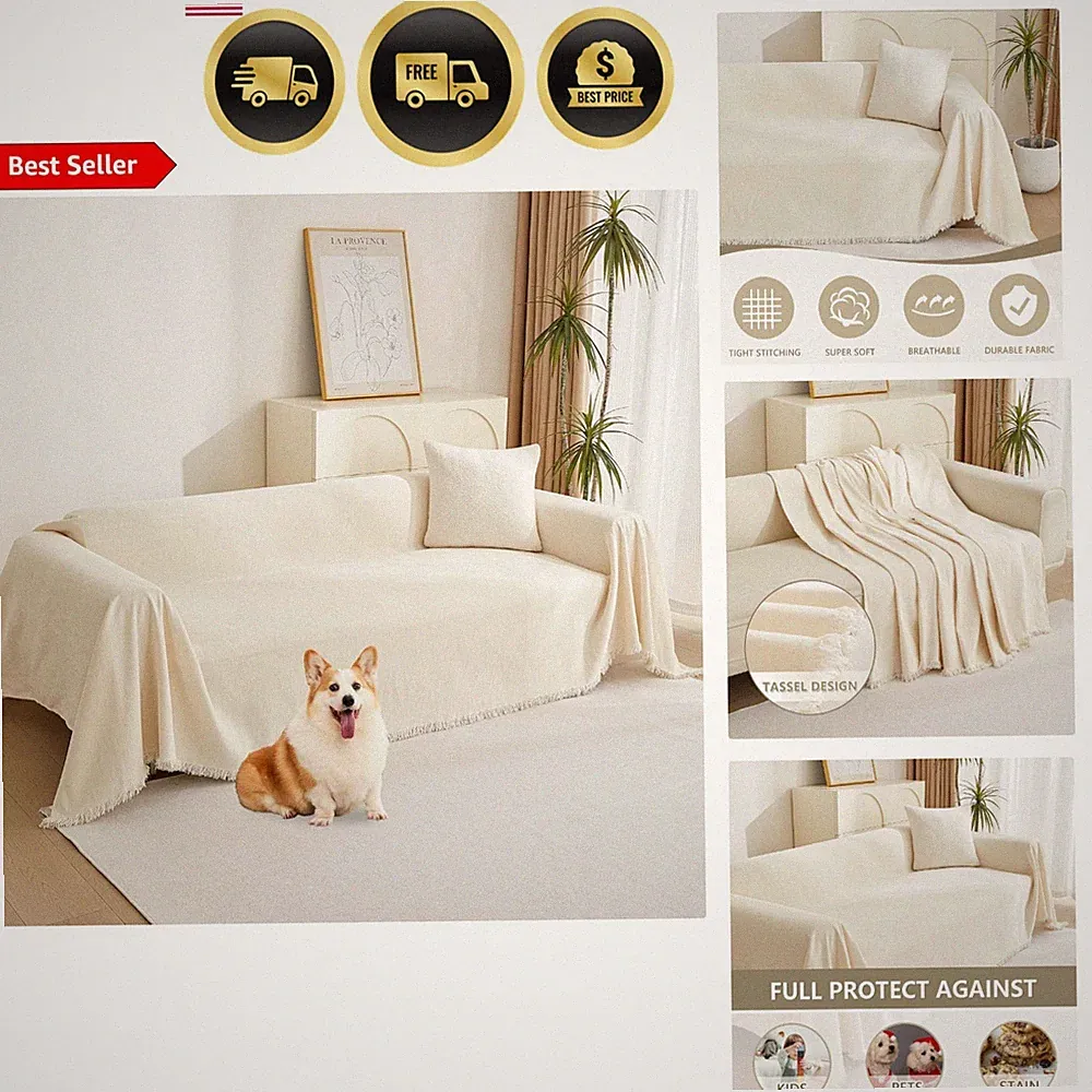 Sofa Cover for Pets Chenille Couch Slipcover for 2 Cushion L Shape 71x118