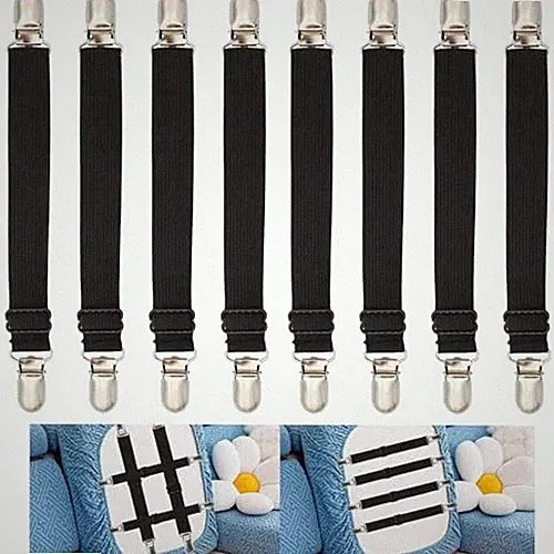 Sofa Cover Holder Straps Suspenders, Sofa Couch Covers Clip Fasteners, 8 Black