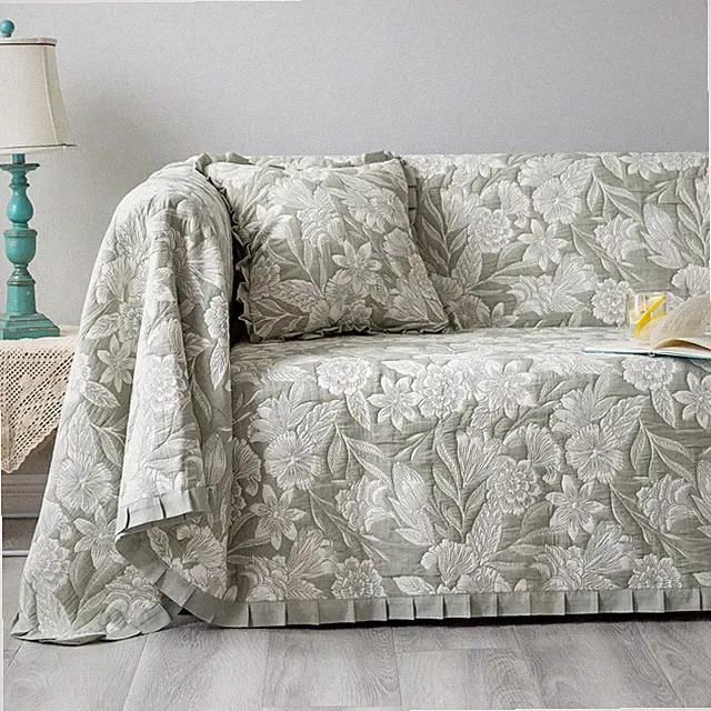 Sofa Cover Luxury Jacquard Stylish Embroidery Ruffle,Vintage Sofa Slipcover C...