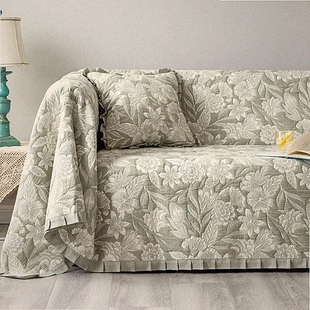 Sofa Cover Luxury Jacquard Stylish Embroidery Ruffle,Vintage Sofa Slipcover C...
