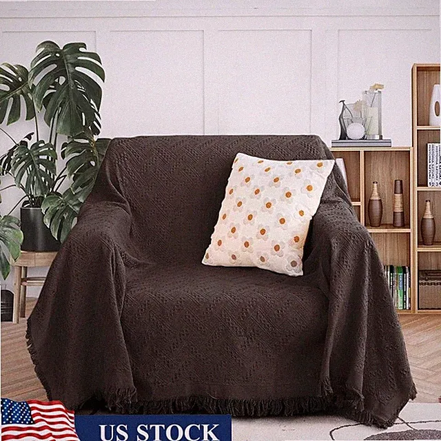 Sofa Cover Protector Cotton Blend Couch Slipcover Easy Care Home Decor Blanket
