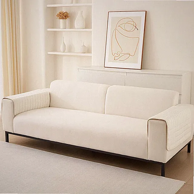 Sofa Cover Sectional, Anti-Slip, Armrest/Backrest, 28''x28'', Ivory, 2-Pieces