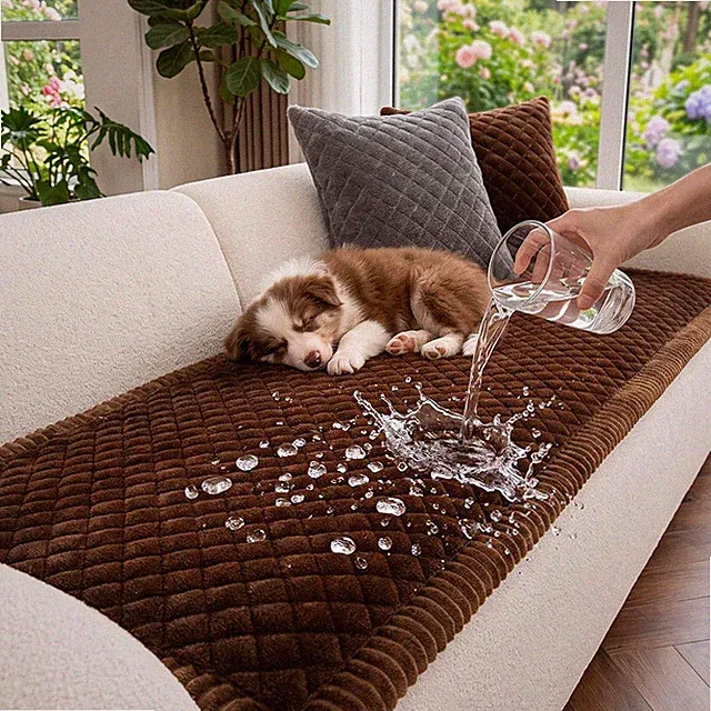 Sofa Cover Waterproof Plush Flannel Quilted Brown 1 Pack 27x59 Inch Protector