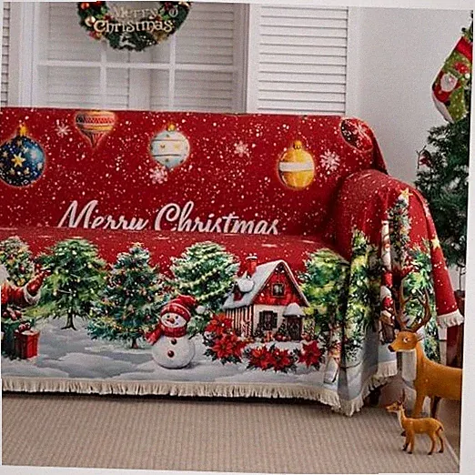 Sofa Covers Christmas New Year Tassels Designe Washable 71*51 Christmas Pattern