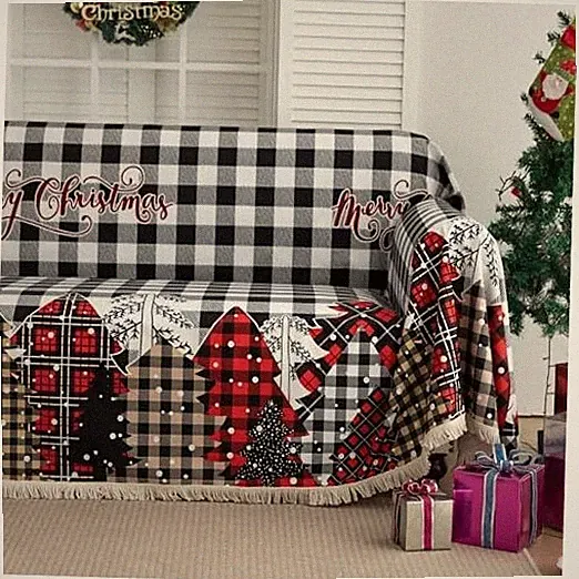 Sofa Covers Christmas New Year Tassels Designe Washable 71*91 New Year Pattern