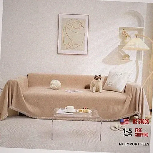 Sofa Covers for Sectional Sofa Set Couch Cover 91" x 150" Tassels Edge-khaki