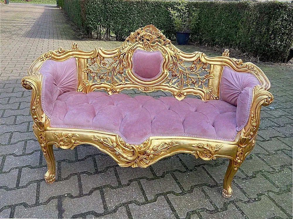 Sofa French Louis XVI Blush Velvet Gilded Beech Settee Vintage