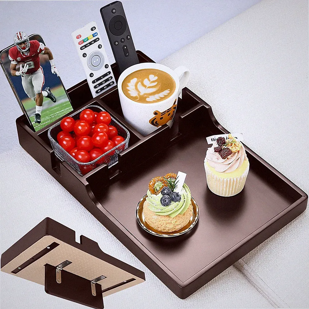 Sofa Insert Tray for Middle Seat,Bamboo Couch Table with 2 Cup Holders,Fits A...