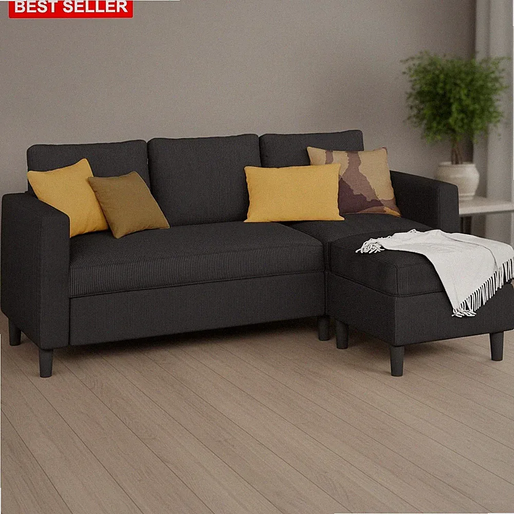Sofa L Shaped Sectional Convertible Modular Cushioned Fabric Upholstered Office