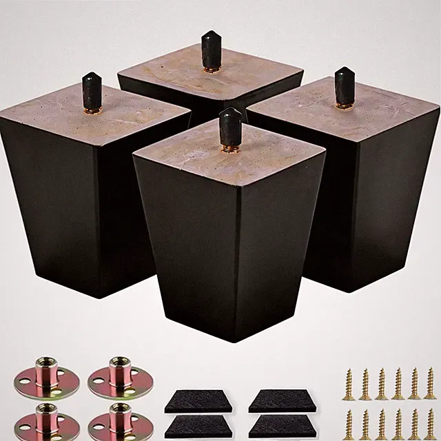 Sofa Legs Square Bed Feet 5 inch Wood Leg for Furniture Set of 4,Black (5”, 4...