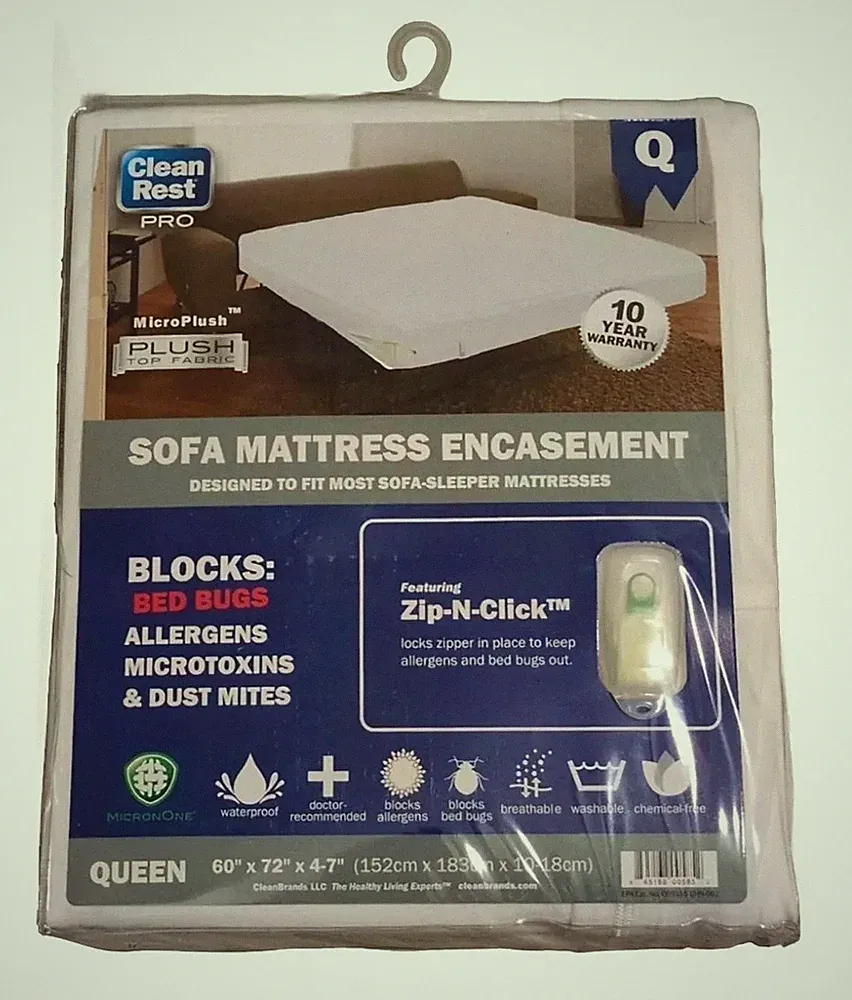 Sofa Mattress Encasement Cover Protector 60"x72"x7" Zip N Click Clean Rest Pro Q