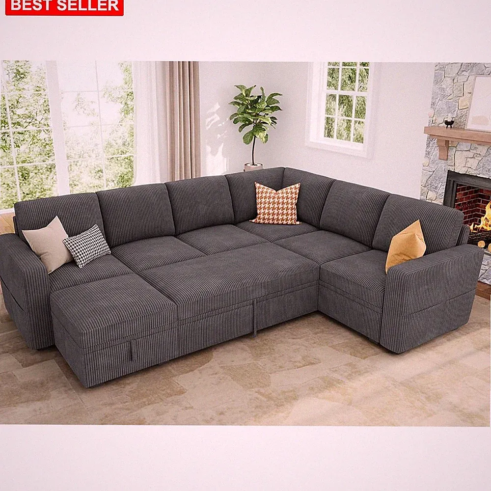Sofa Modular Sectional Sleeper 106.2 In Corduroy Fabric Storage Home Lounge