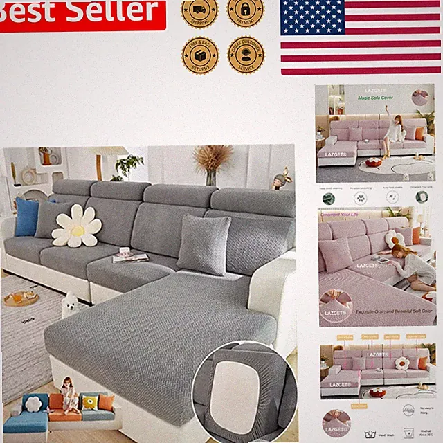Sofa Pillow Cover Dark Grey Elastic Durable Washable Polyester Spandex