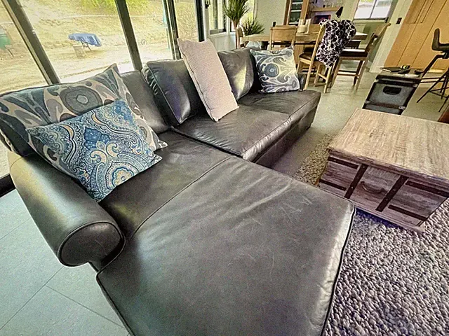 SOFA - POTTERY BARN ROLL ARM LEATHER CHAISE SECTIONAL