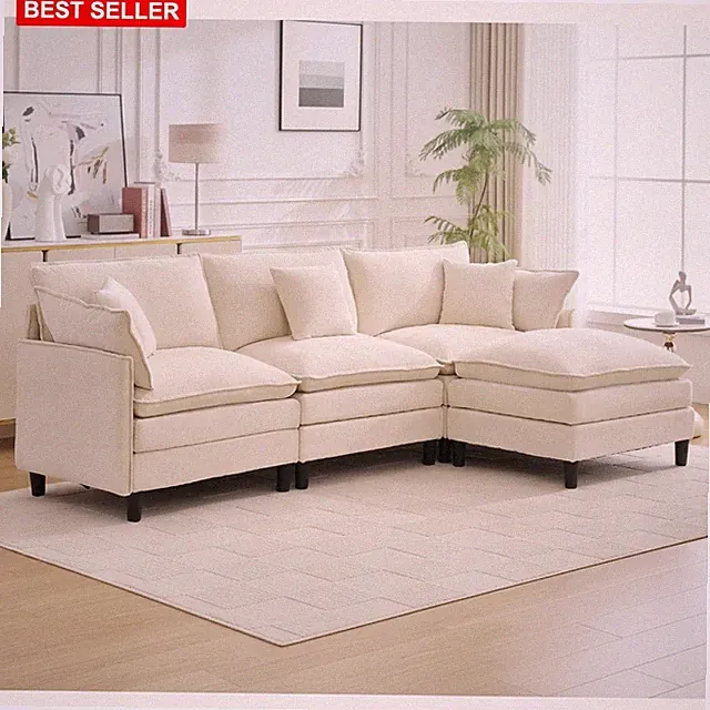 Sofa Sectional 105 In L-Shaped Modular Couch Chenille Upholstered Durable Frame