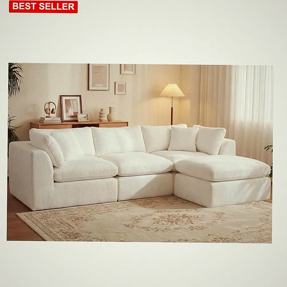 Sofa Sectional 110 In Modular Cloud Couch Big L-Shaped Chenille Beige