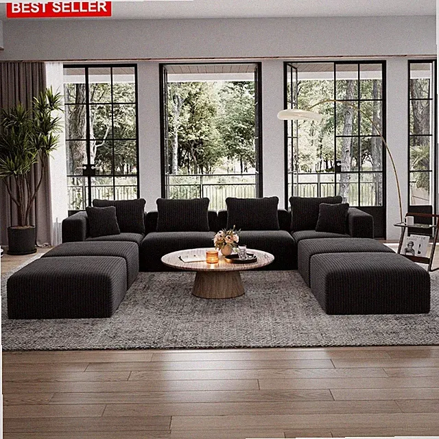 Sofa Sectional 141 Inch U-Shaped Modular Couch with Ottomans Eight Pieces