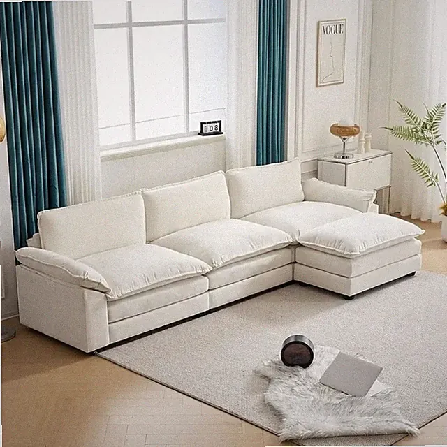 Sofa Sectional Deep 3-Seat Couch with Furniture for Living Room,Beige Couch