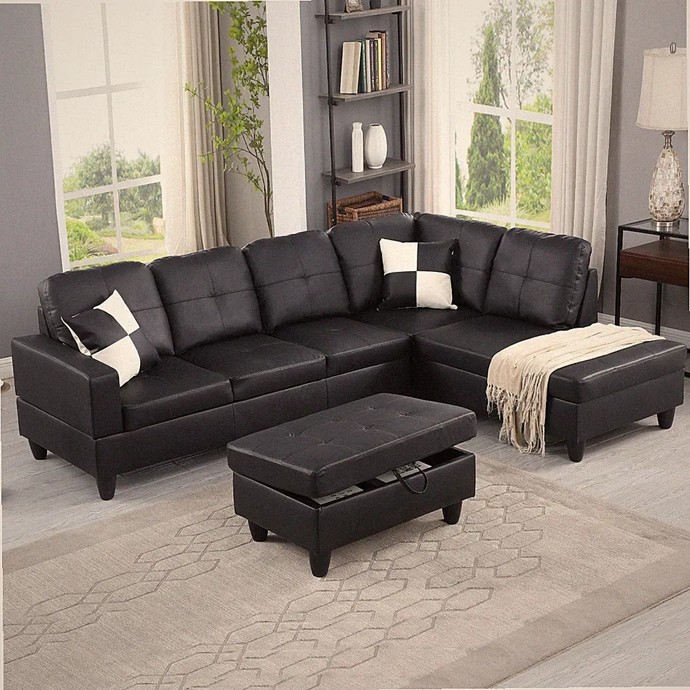 Sofa Sectional Sofa, L-Shape Faux Leather Sectional Sofa Couch Set with Chaise